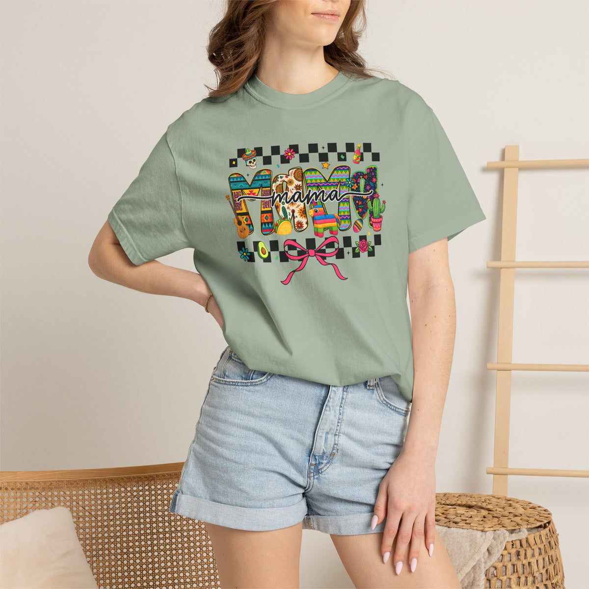 Mama Floral Checkerboard T-Shirt