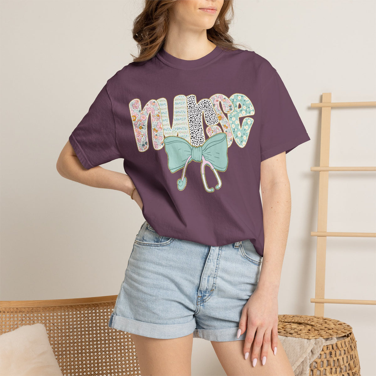 Nurse Floral Bow T-Shirt