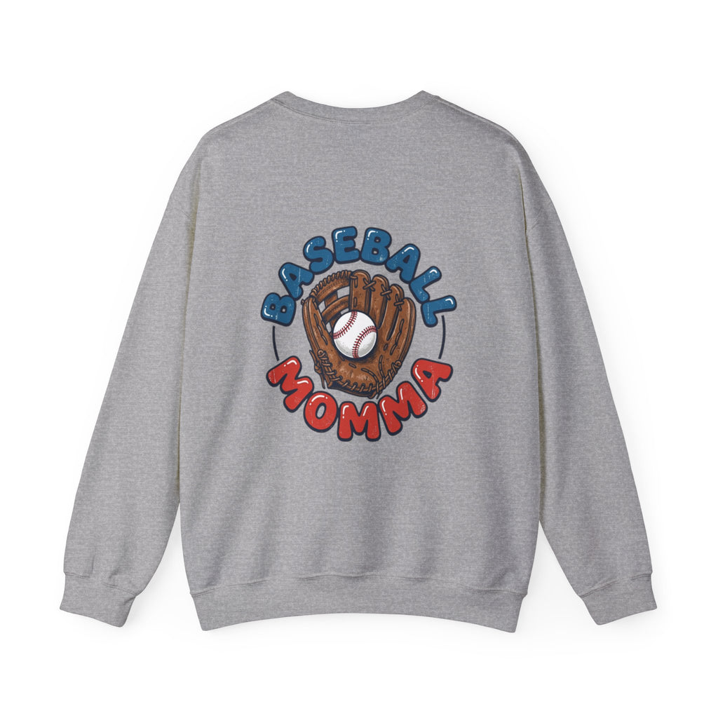 Baseball Momma Crewneck Sweatshirt — Vintage Glove & Ball Graphic
