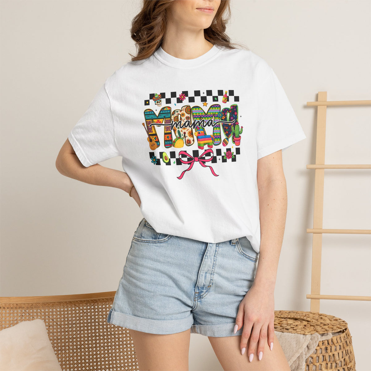 Mama Floral Checkerboard T-Shirt