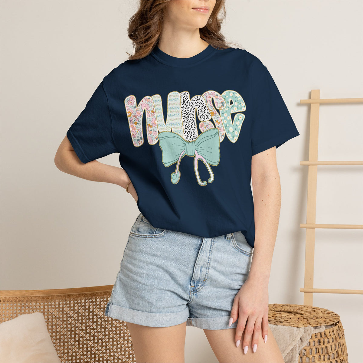 Nurse Floral Bow T-Shirt