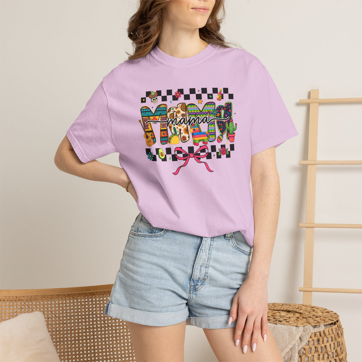 Mama Floral Checkerboard T-Shirt